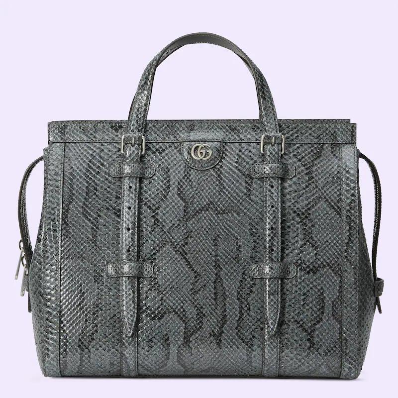 Túi Gucci Python Medium Tote Bag With Double G Nam Màu Xám