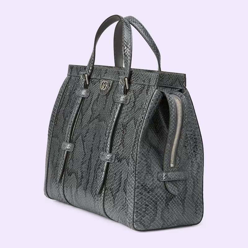 Túi Gucci Python Medium Tote Bag With Double G Nam Màu Xám