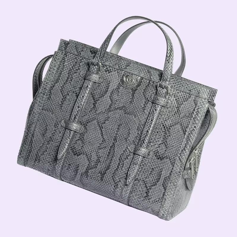 Túi Gucci Python Medium Tote Bag With Double G Nam Màu Xám