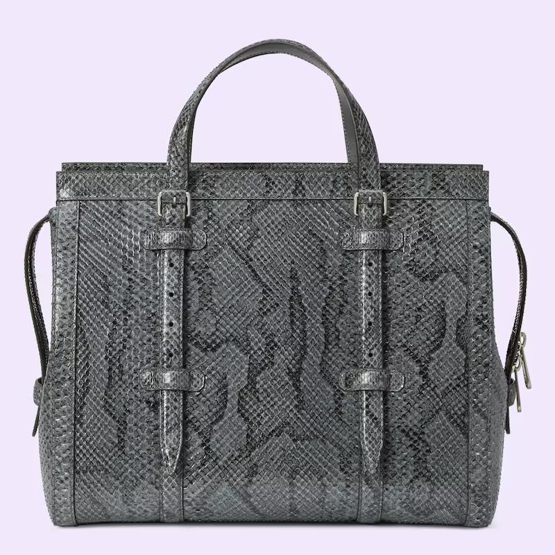 Túi Gucci Python Medium Tote Bag With Double G Nam Màu Xám