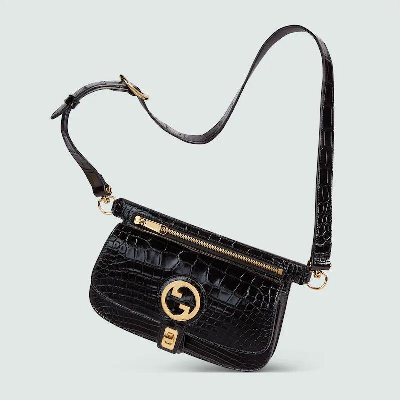 Túi Gucci Blondie Crocodile Belt Bag Nam Màu Đen