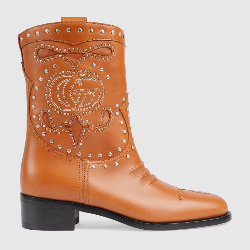 Giày Gucci Boot With Double G And Studs Nữ Nâu