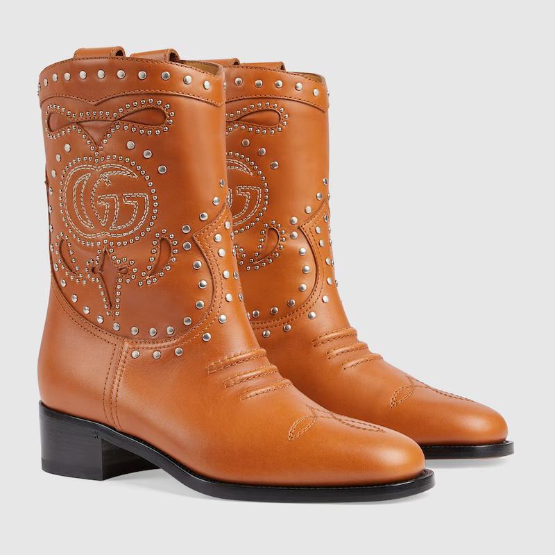 Giày Gucci Boot With Double G And Studs Nữ Nâu