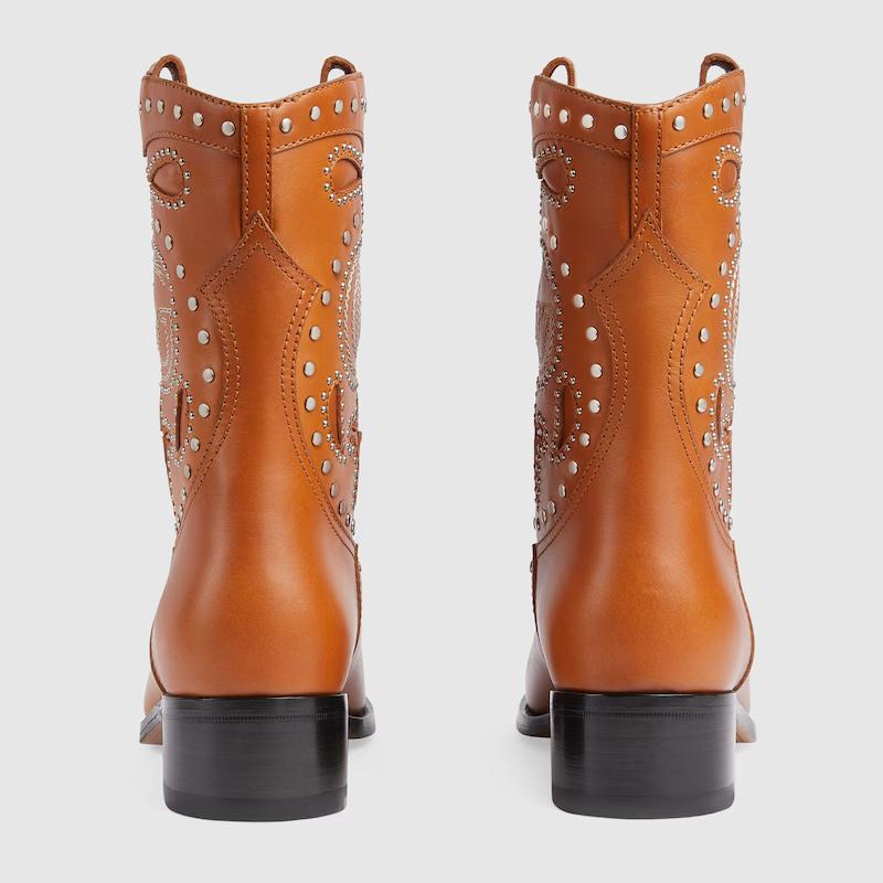 Giày Gucci Boot With Double G And Studs Nữ Nâu