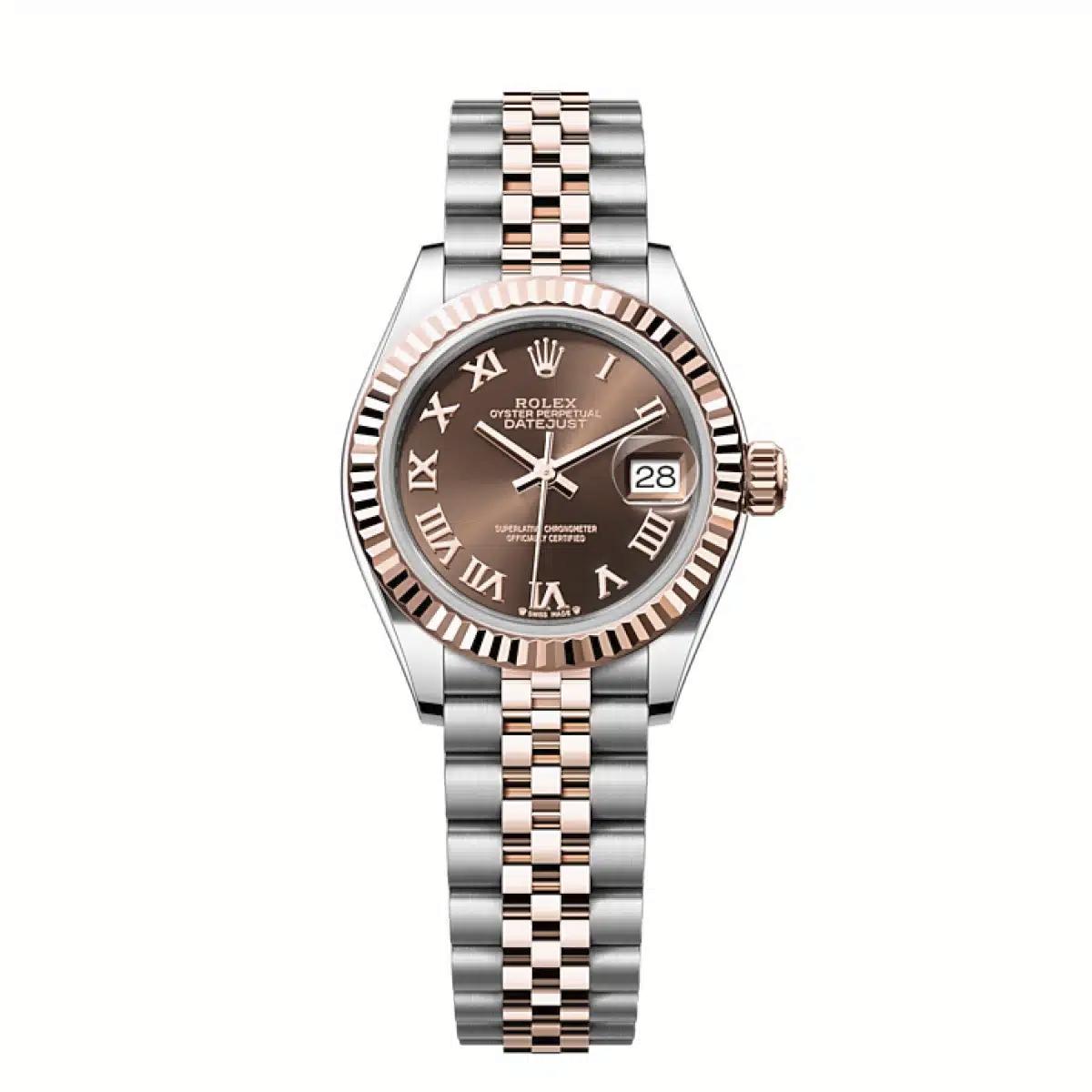 Đồng Hồ Rolex Lady-Datejust 279171 Roman 28mm Nữ Nâu Xám Vàng Hồng