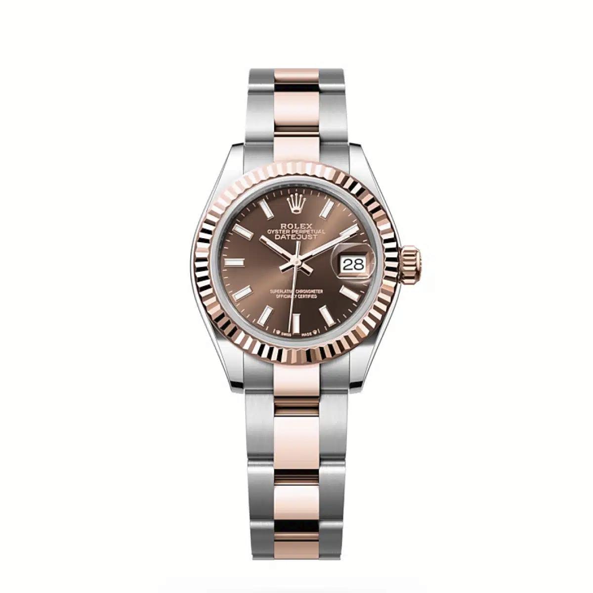 Đồng Hồ Rolex Lady-Datejust 279171 Index 28mm Nữ Nâu Vàng Hồng Xám