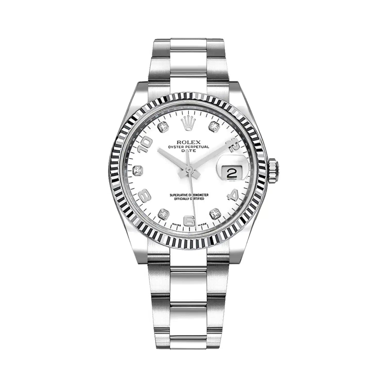 Đồng Hồ Rolex Oyster Perpetual 115234-0010 Diamonds Dial 34mm Nữ Trắng Xám