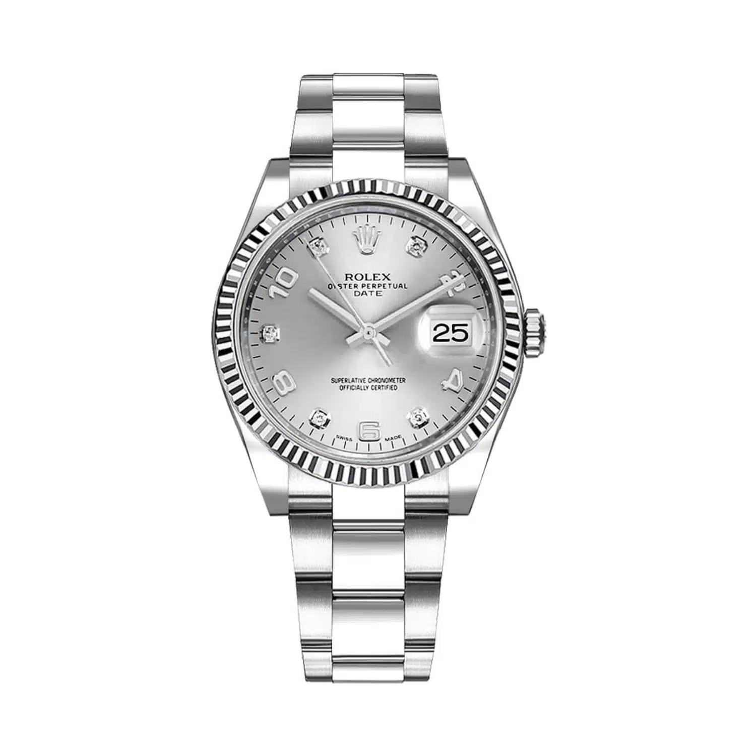 Đồng Hồ Rolex Oyster Perpetual 115234-0012 Diamonds Dial 34mm Nữ Xám