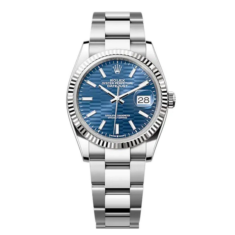 Đồng Hồ Rolex Datejust 126234 Fluted Motif Dial 36mm Nam Xanh Xám