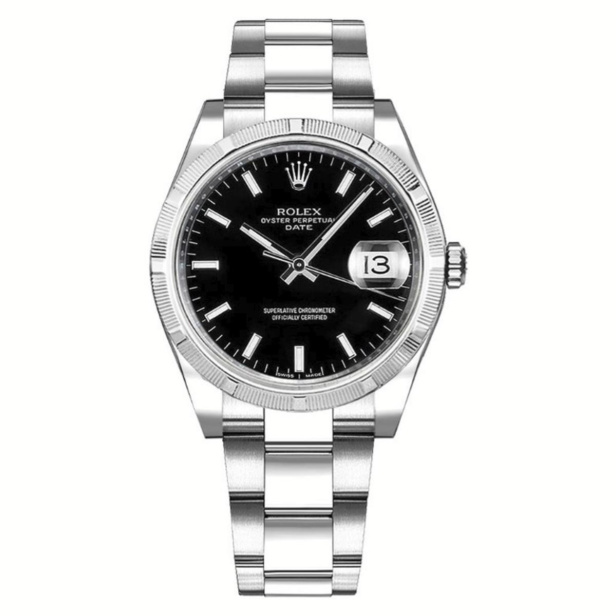 Đồng Hồ Rolex Oyster Perpetual Date 115210 34mm Nữ Đen Xám