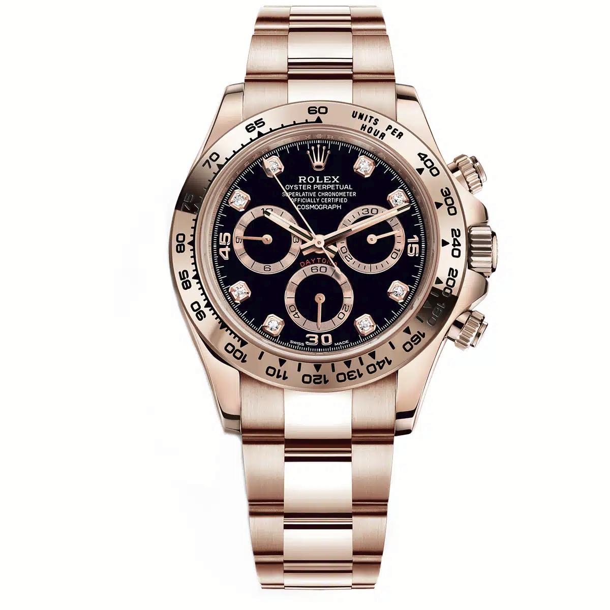 Đồng Hồ Rolex Cosmograph Daytona 116505 Diamond Dial 40mm Nam Vàng Hồng Đen