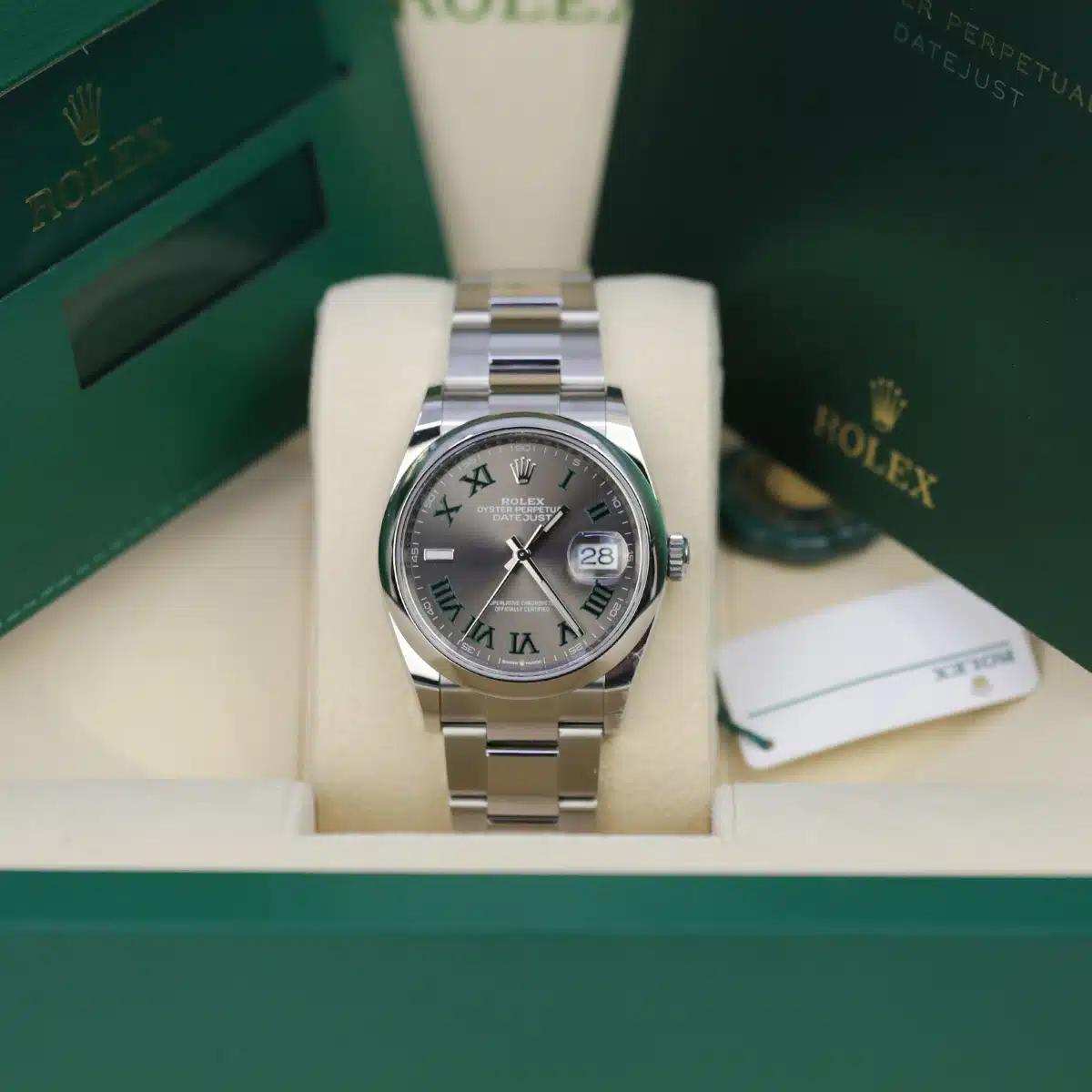 Đồng Hồ Rolex Datejust Oyster Perpetual 126200 Wimbledon Dial 36mm Nam Xám