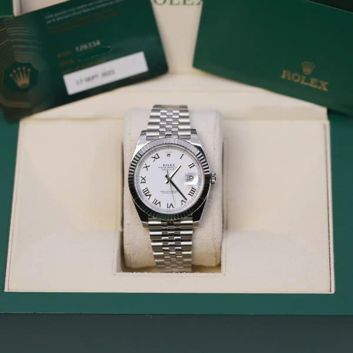 Đồng Hồ Rolex Datejust 126334 Roman 41mm Nam Trắng Xám