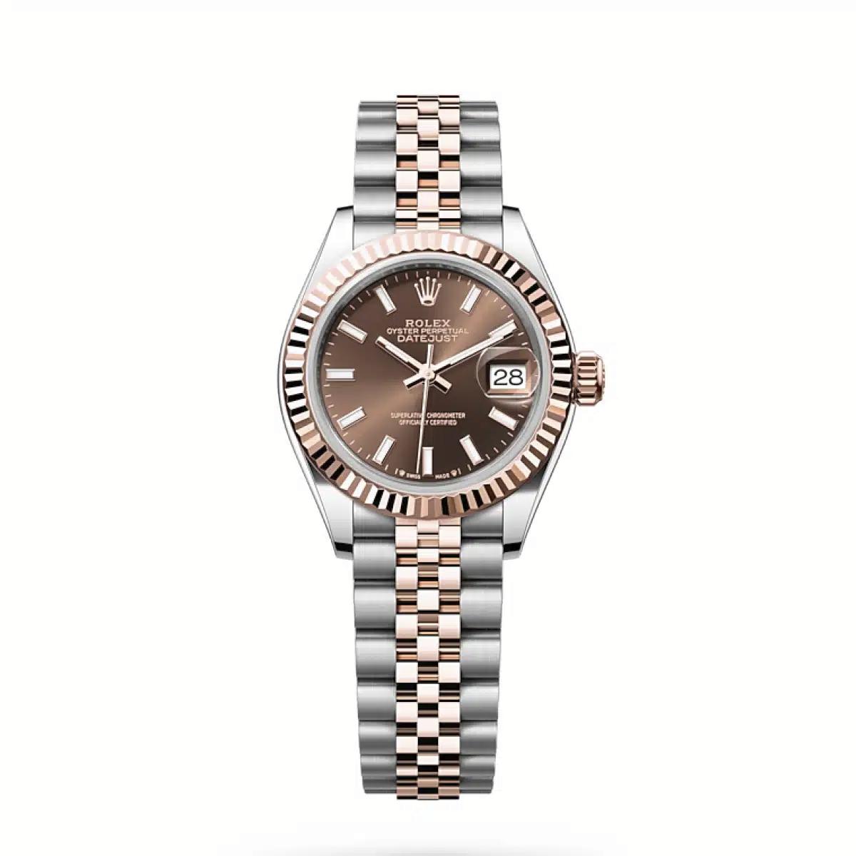 Đồng Hồ Rolex Lady-Datejust 279171 Index 28mm Nữ Nâu Xám Vàng Hồng