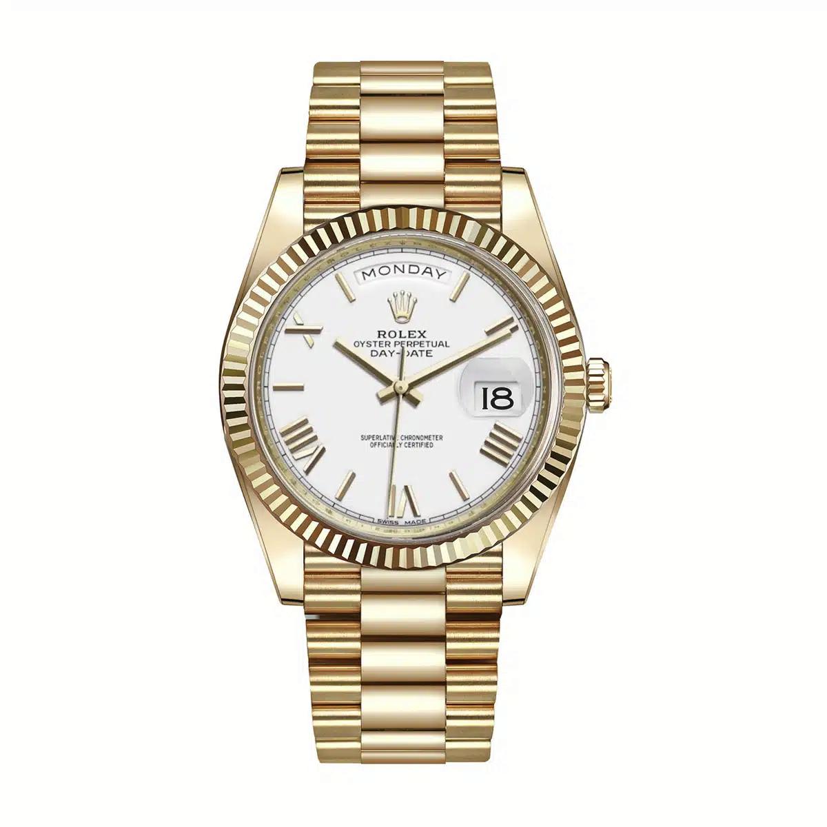 Đồng Hồ Rolex Day-Date 228238 Roman Dial 40mm Nam Vàng Trắng