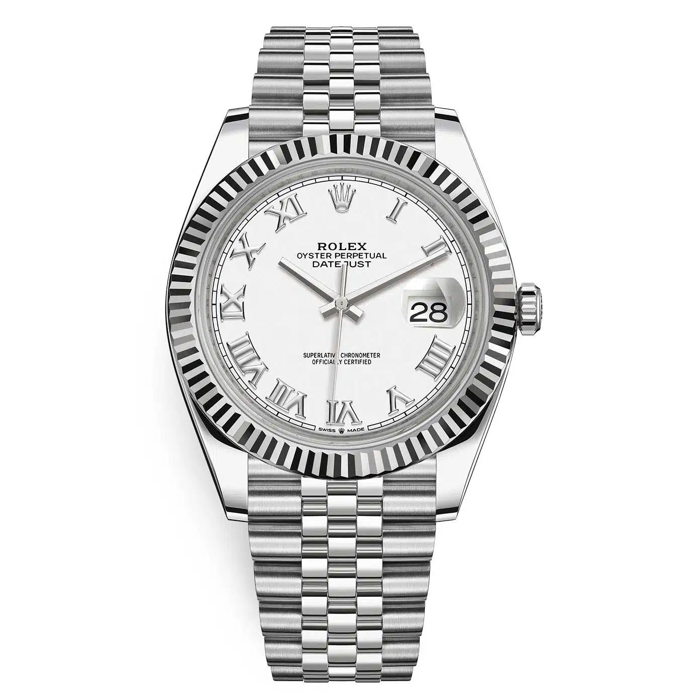 Đồng Hồ Rolex Datejust 126334 Roman 41mm Nam Trắng Xám