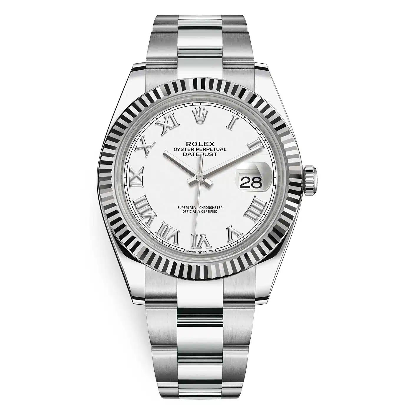 Đồng Hồ Rolex Datejust 126334 Roman 41mm Nam Xám Trắng