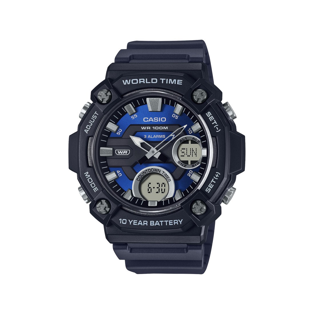 Đồng Hồ Casio Aeq-120W-2Av Nam Đen Xanh