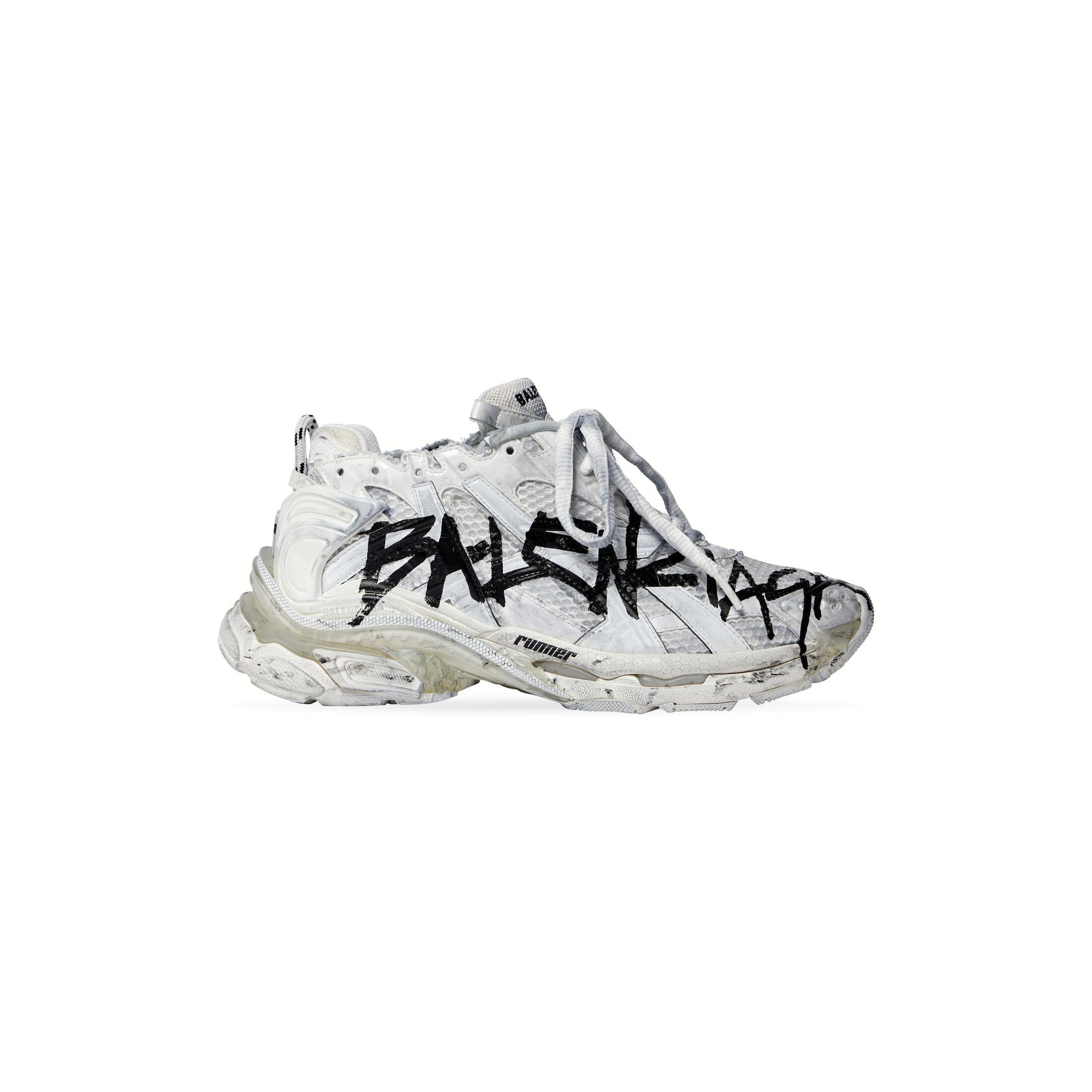 Giày Balenciaga Runner Graffiti Sneaker Nam Trắng Đen