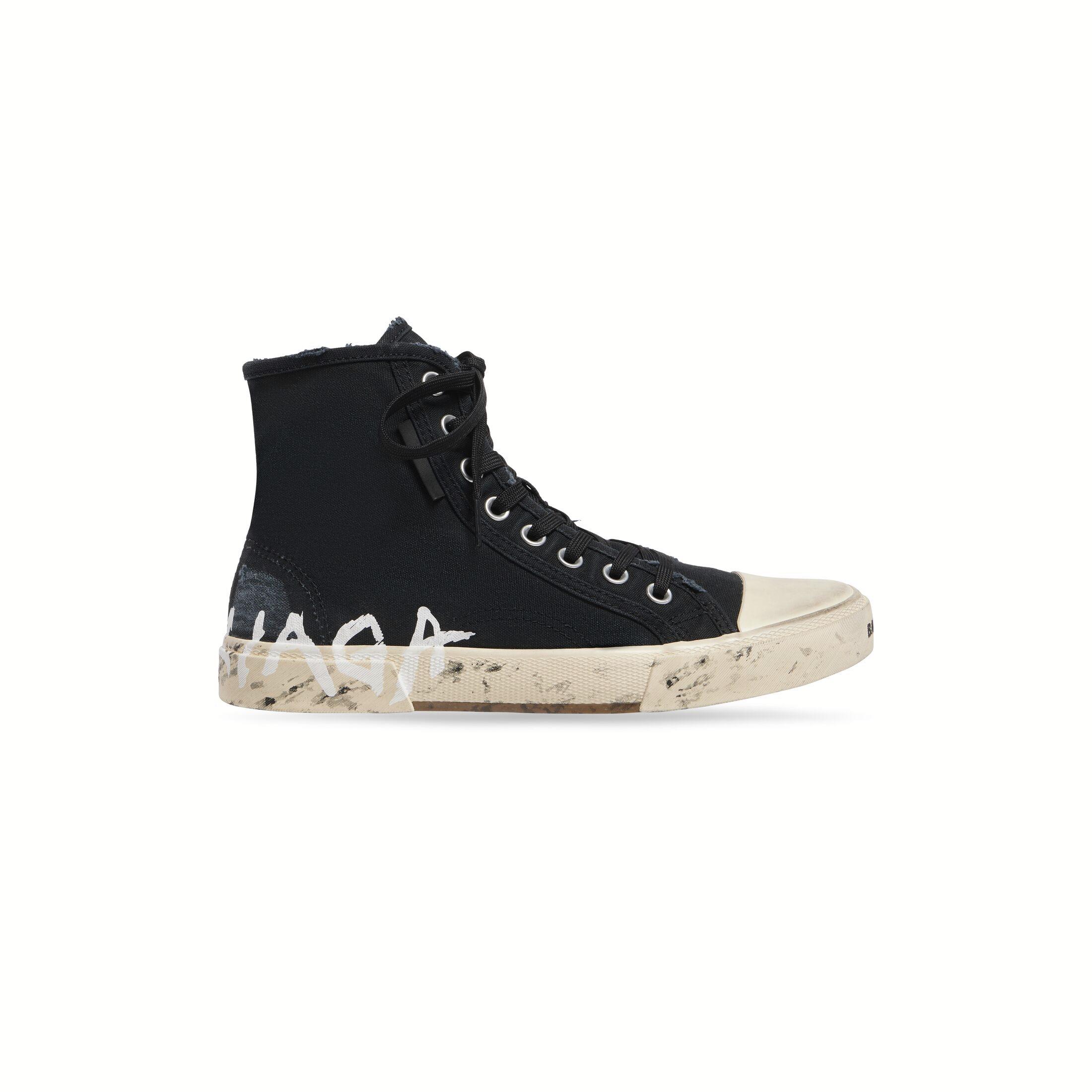 Giày Balenciaga Paris High Top Graffiti Sneaker Nam Đen Trắng