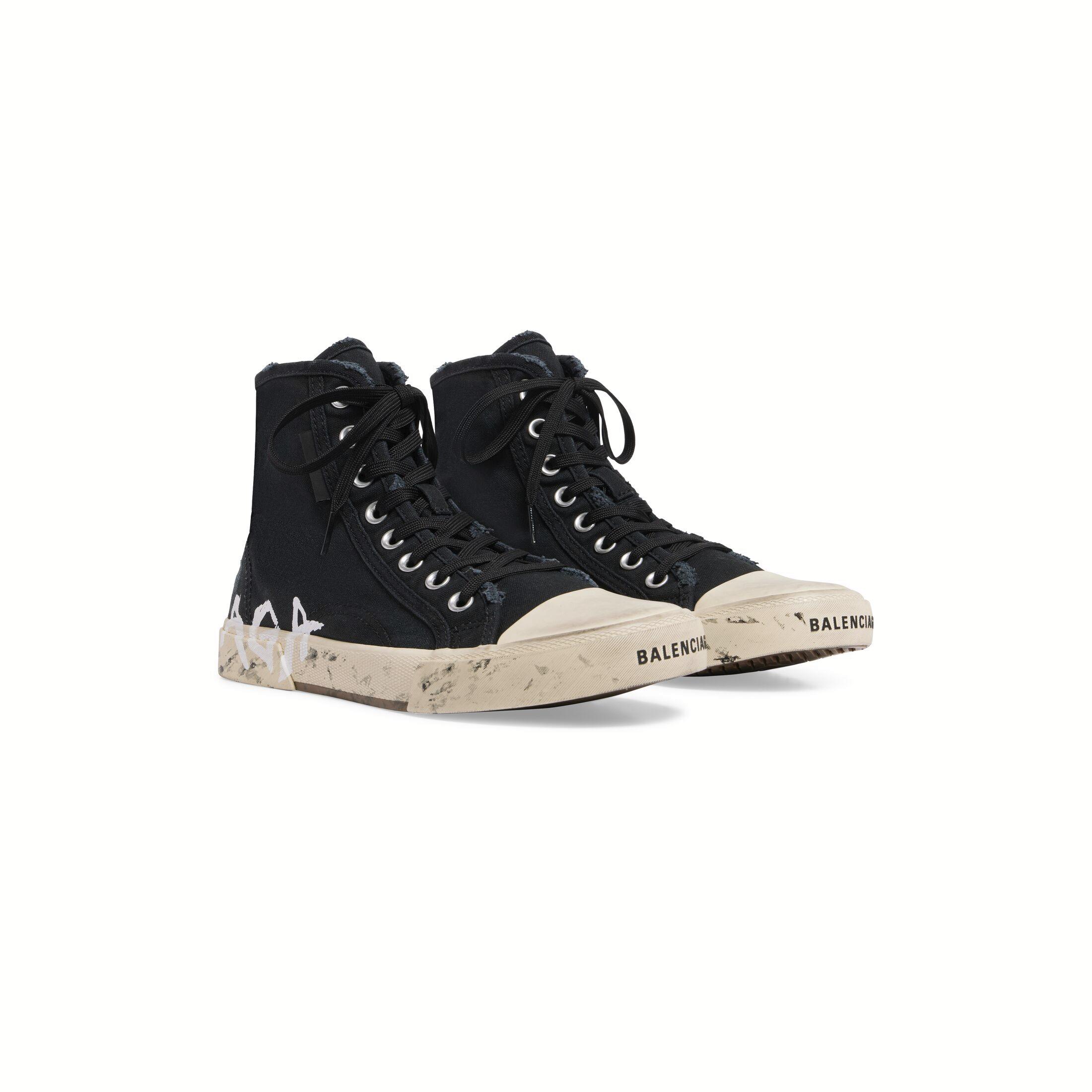 Giày Balenciaga Paris High Top Graffiti Sneaker Nam Đen Trắng