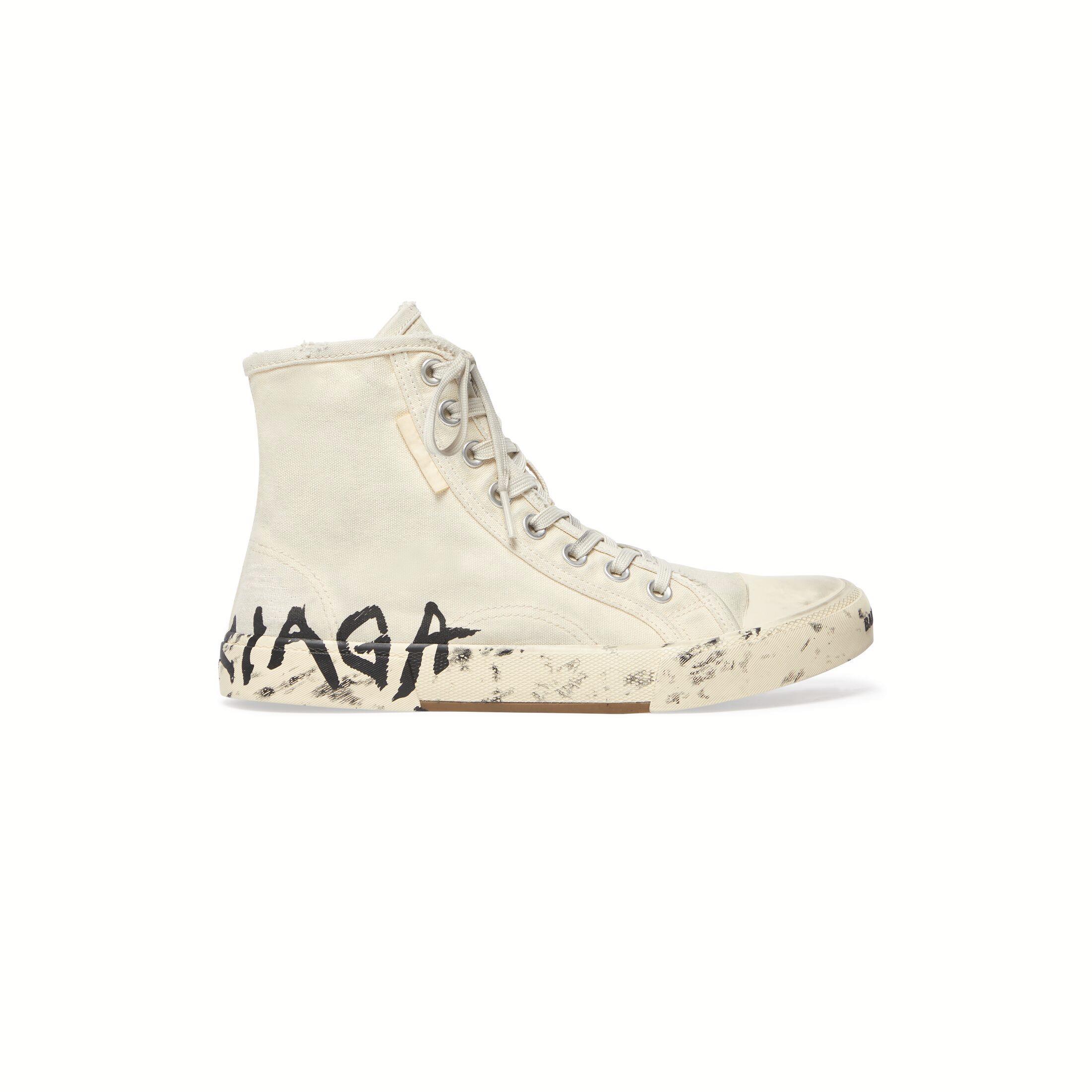 Giày Balenciaga Paris High Top Graffiti Sneaker Nam Trắng Đen