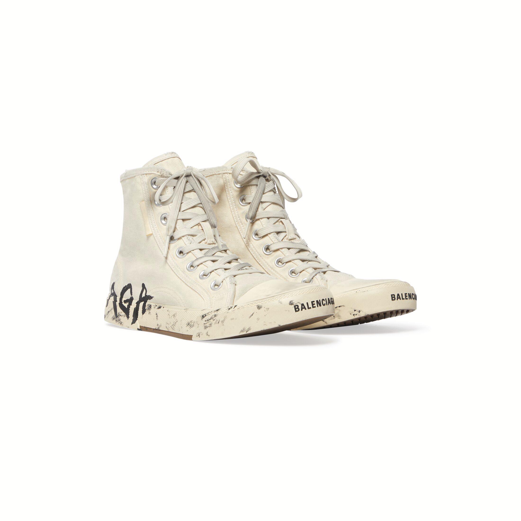 Giày Balenciaga Paris High Top Graffiti Sneaker Nam Trắng Đen