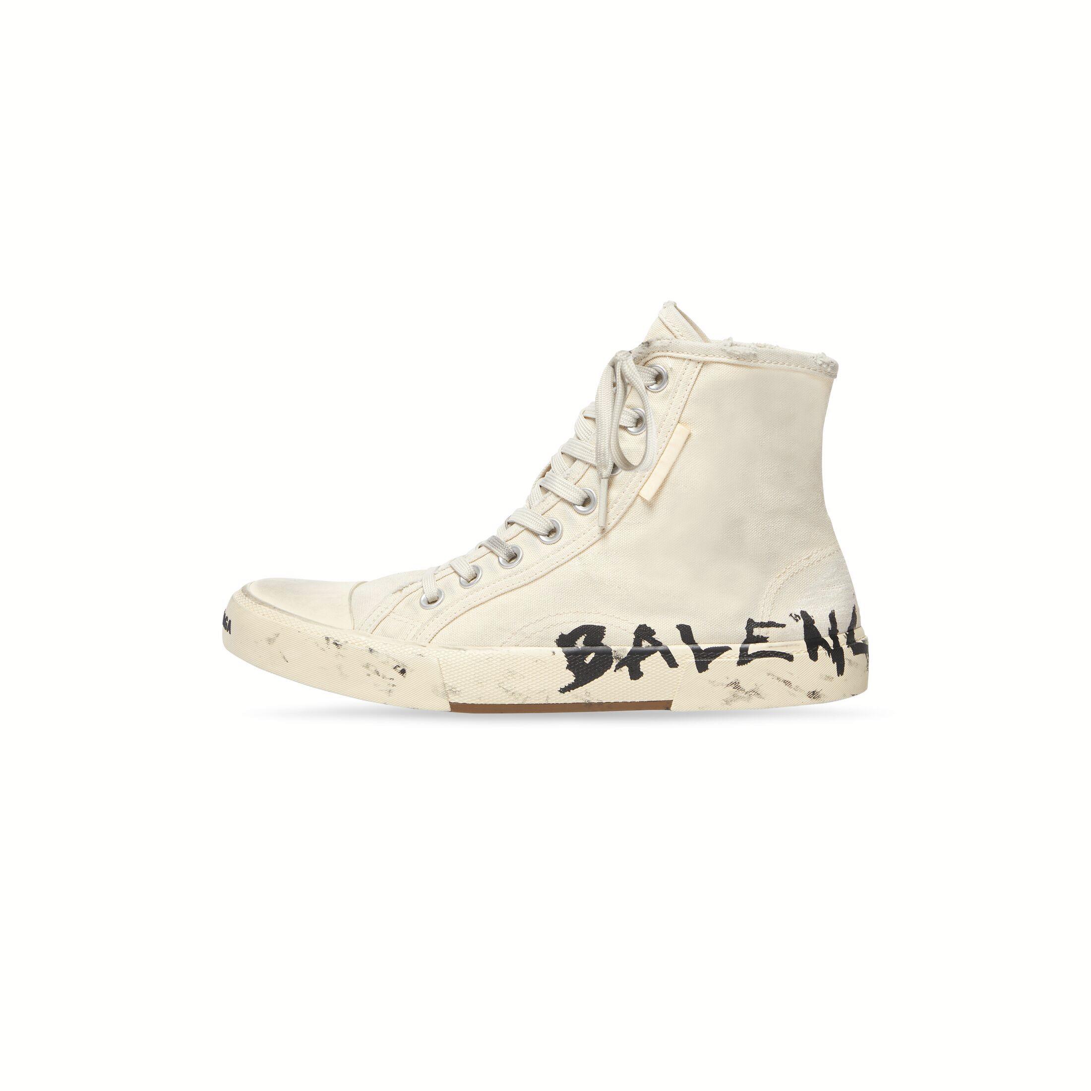 Giày Balenciaga Paris High Top Graffiti Sneaker Nam Trắng Đen