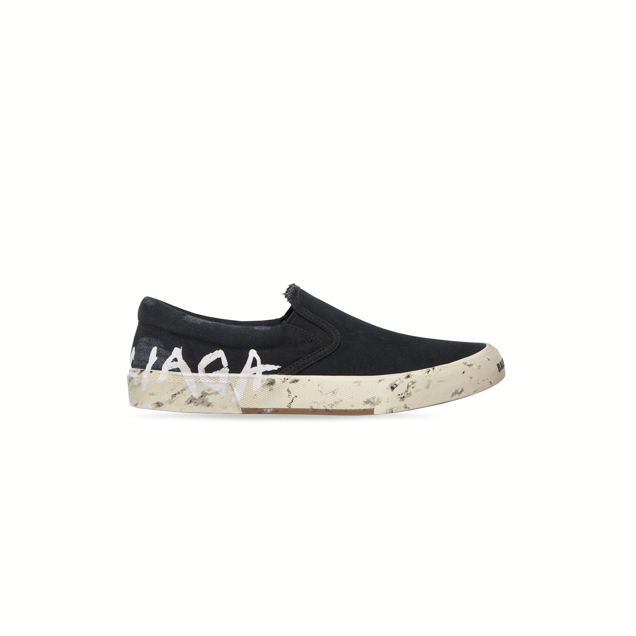 Giày Balenciaga Paris Slip On Graffiti Sneaker Nam Đen Trắng