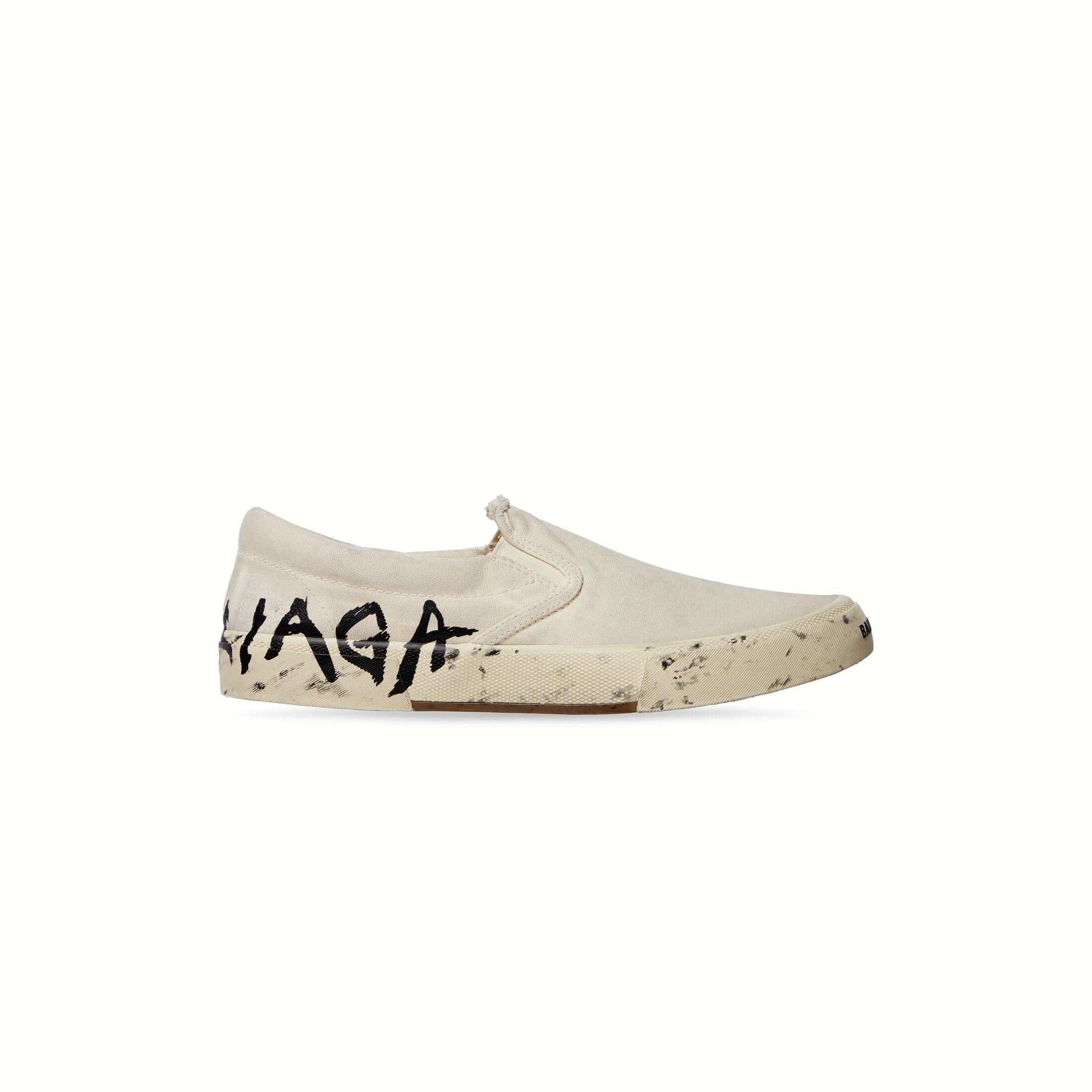 Giày Balenciaga Paris Slip On Graffiti Sneaker Nam Trắng Đen