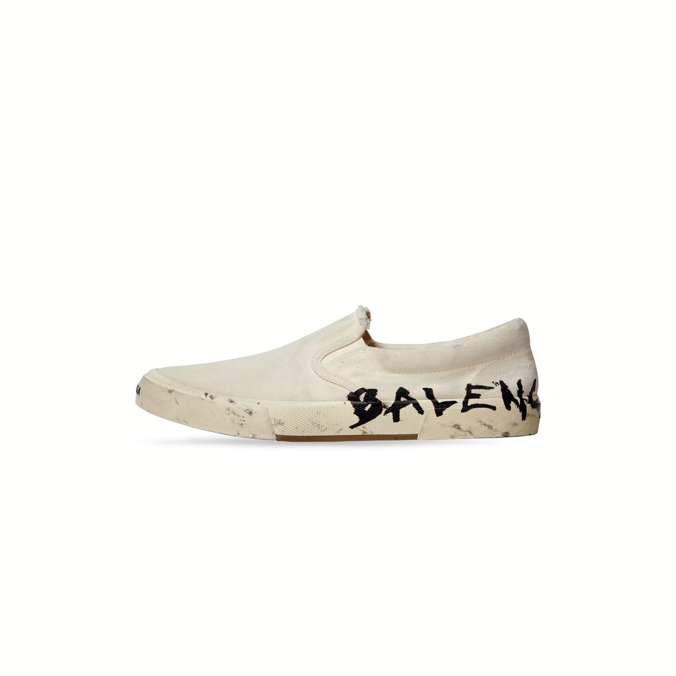 Giày Balenciaga Paris Slip On Graffiti Sneaker Nam Trắng Đen