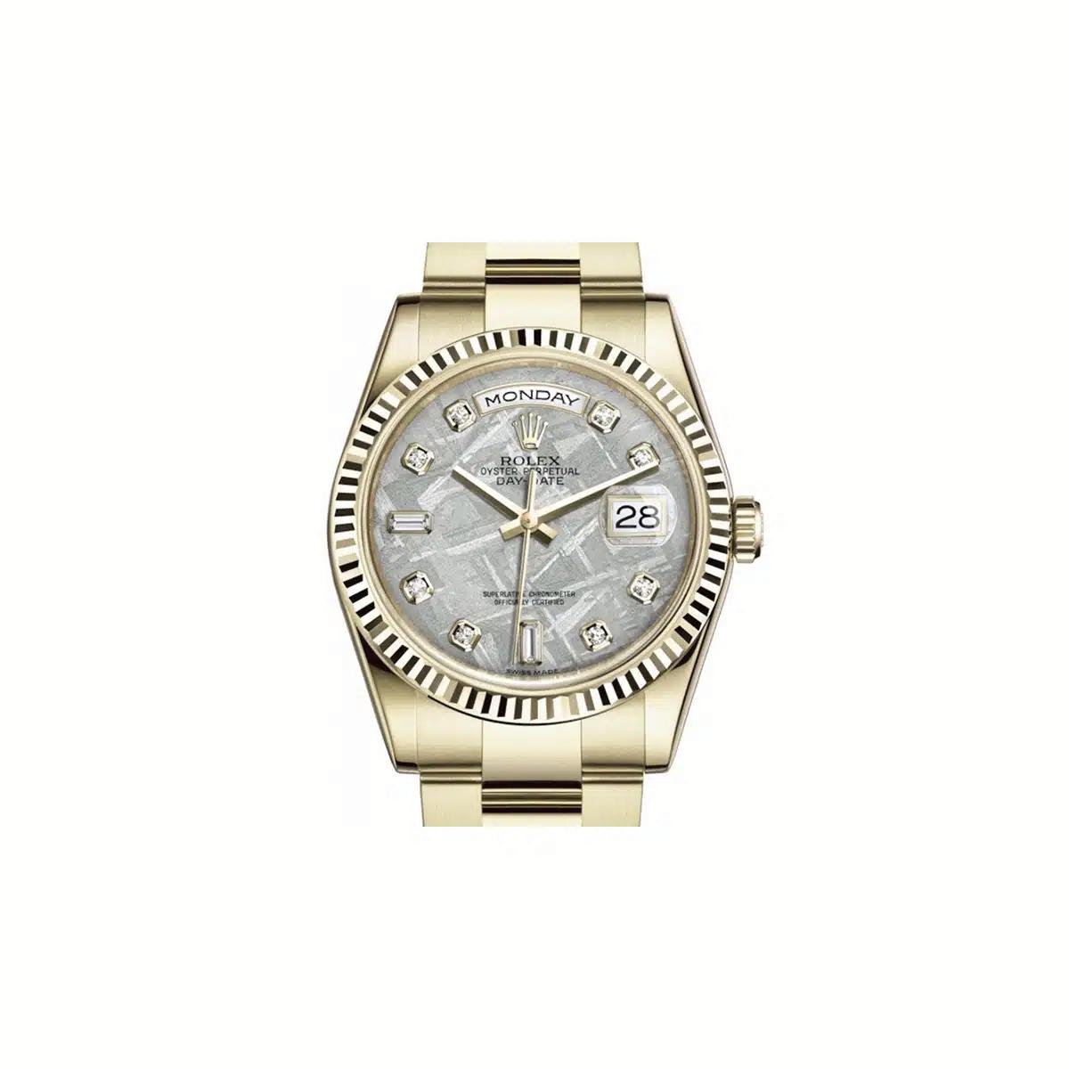 Đồng Hồ Rolex Day-Date 118238 Meteorite Diamond Dial 36mm Nam Vàng Xám