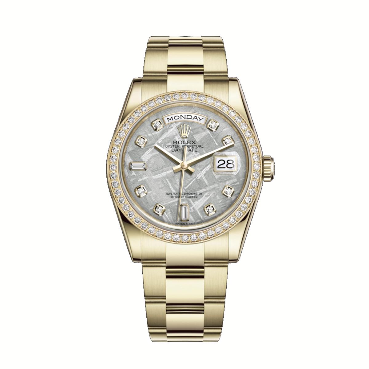 Đồng Hồ Rolex Day-Date 118348 Meteorite Diamond Dial 36mm Nam Vàng Xám