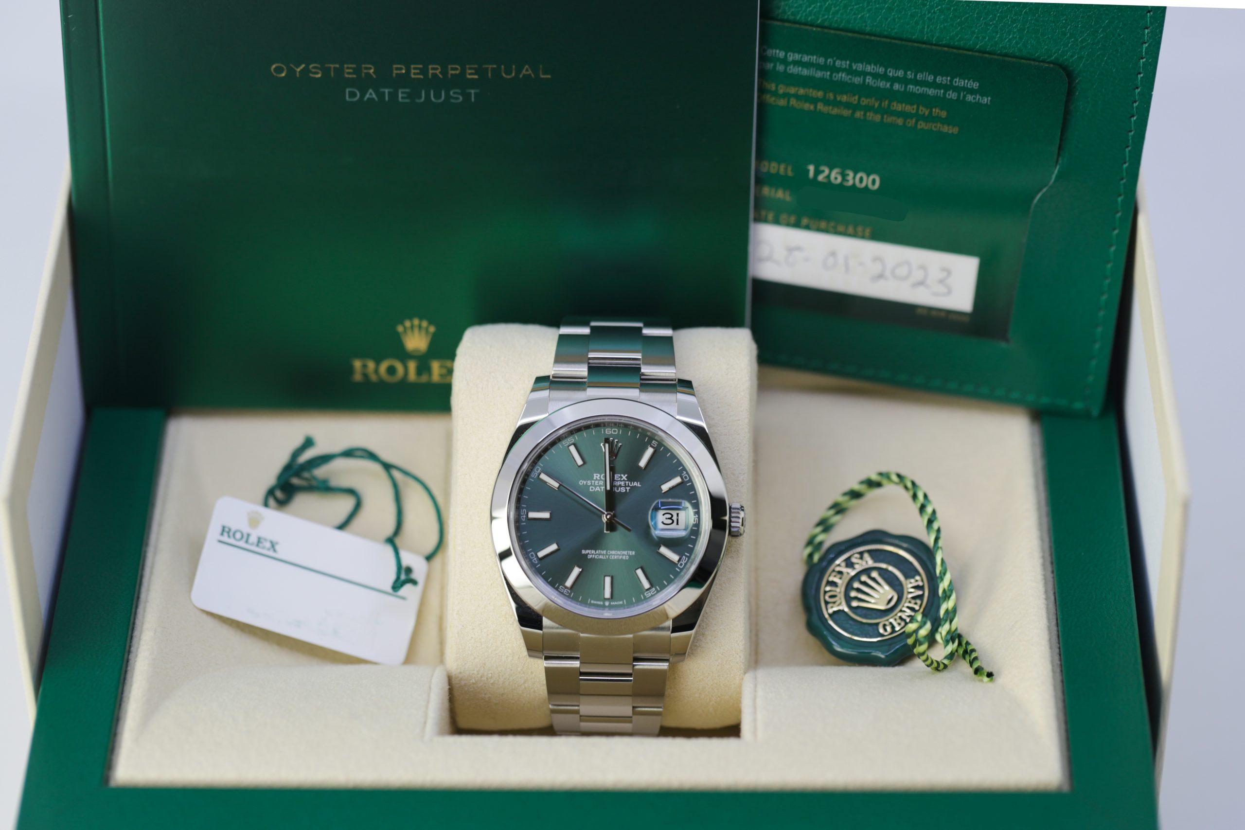 Đồng Hồ Rolex Datejust 126300 41mm Nam Xám Xanh Lá