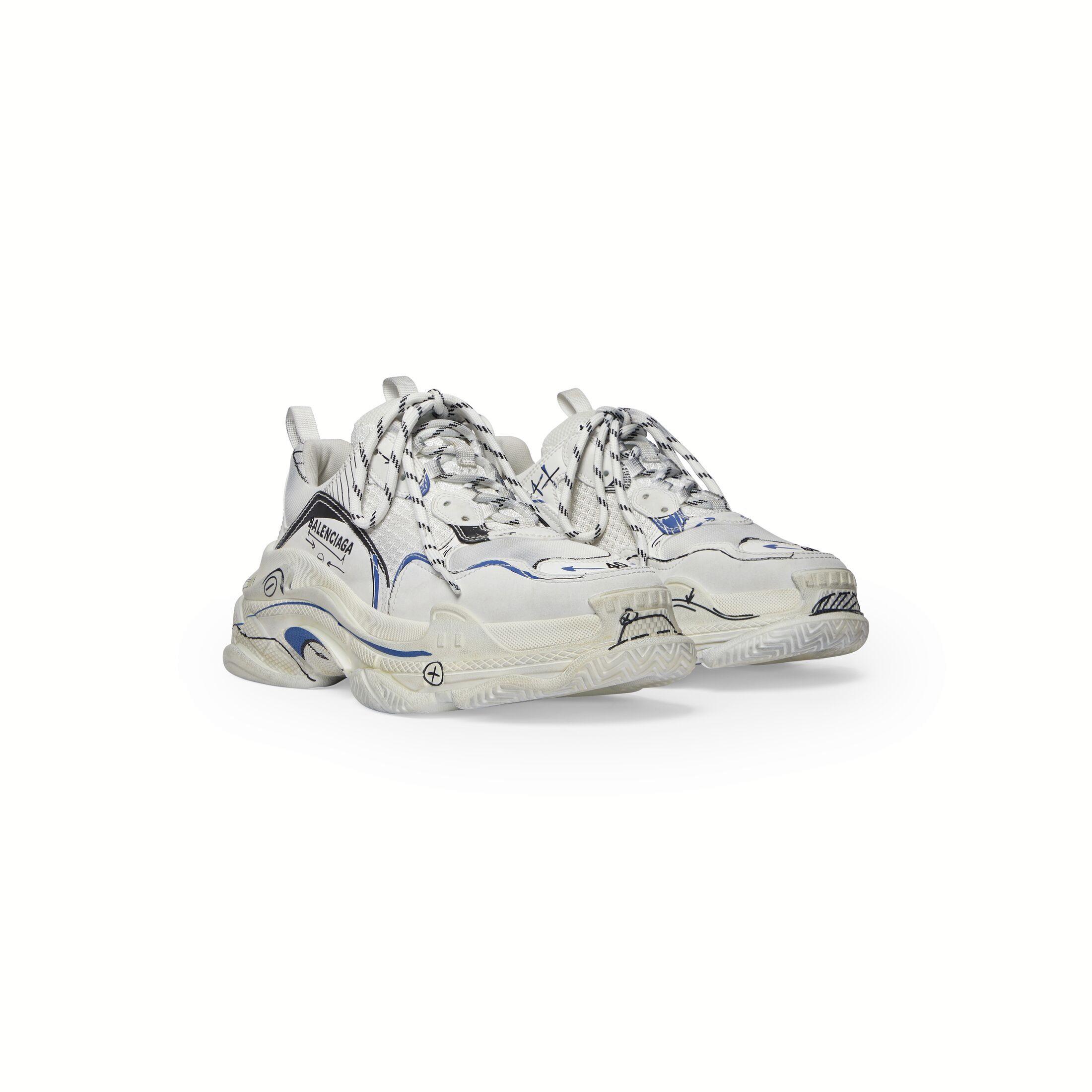 Giày Balenciaga Triple S Sketch Sneaker Nam Trắng Đen