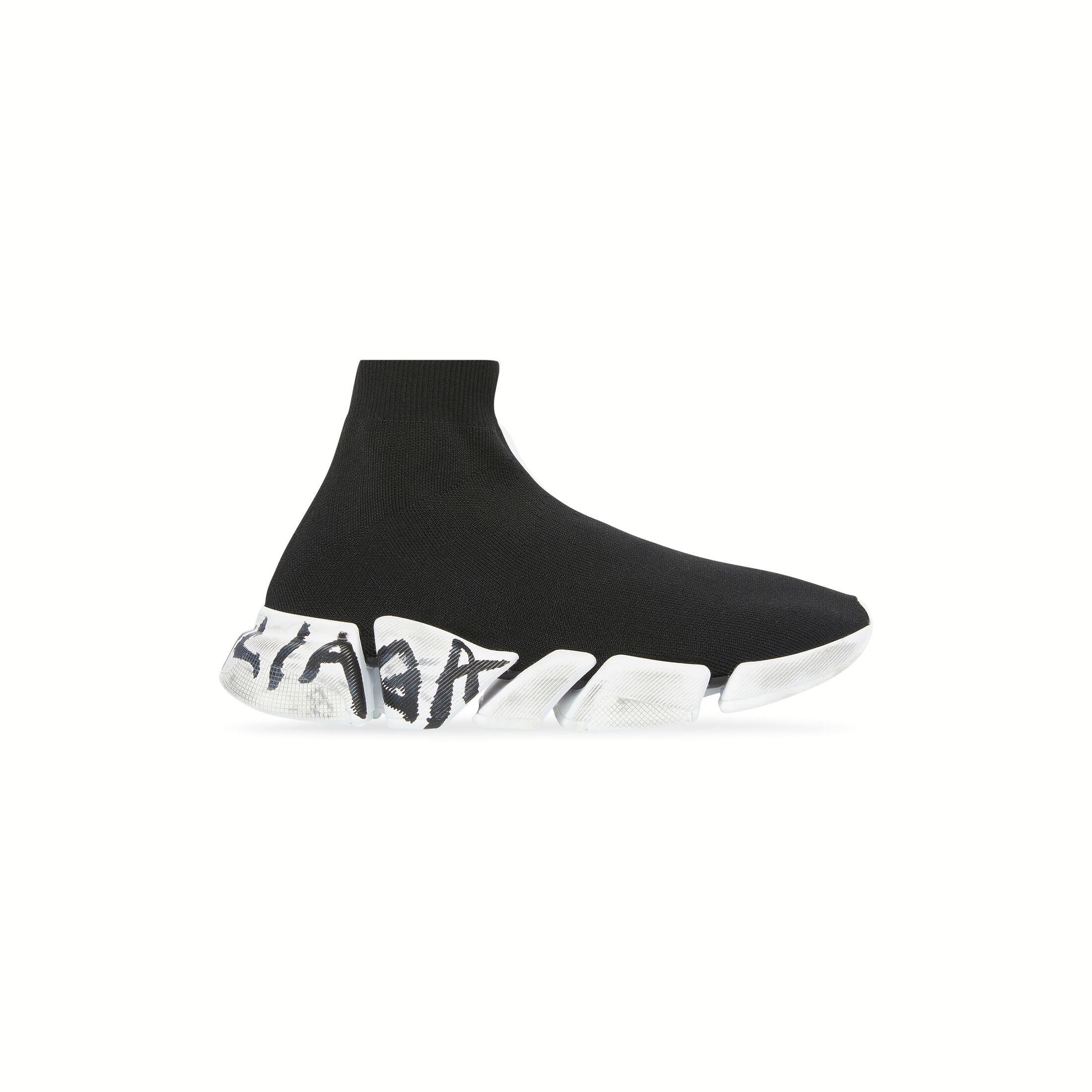 Giày Balenciaga Speed 2.0 Graffiti Recycled Knit Sneaker Nam Đen Đế Trắng