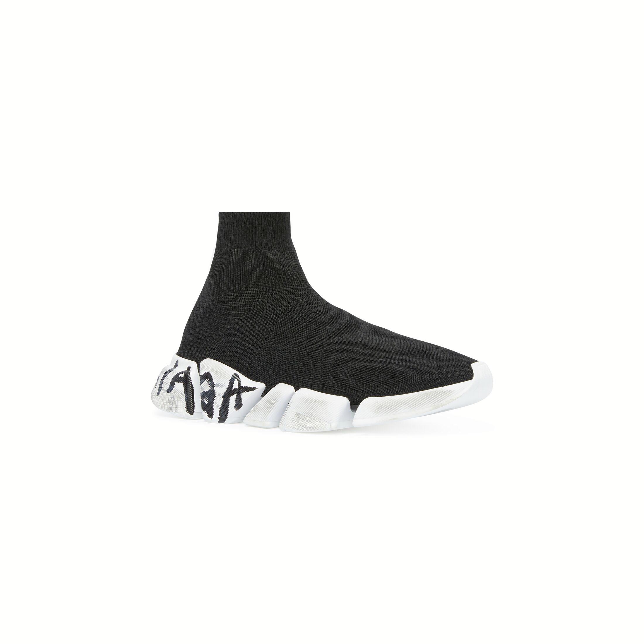 Giày Balenciaga Speed 2.0 Graffiti Recycled Knit Sneaker Nam Đen Đế Trắng