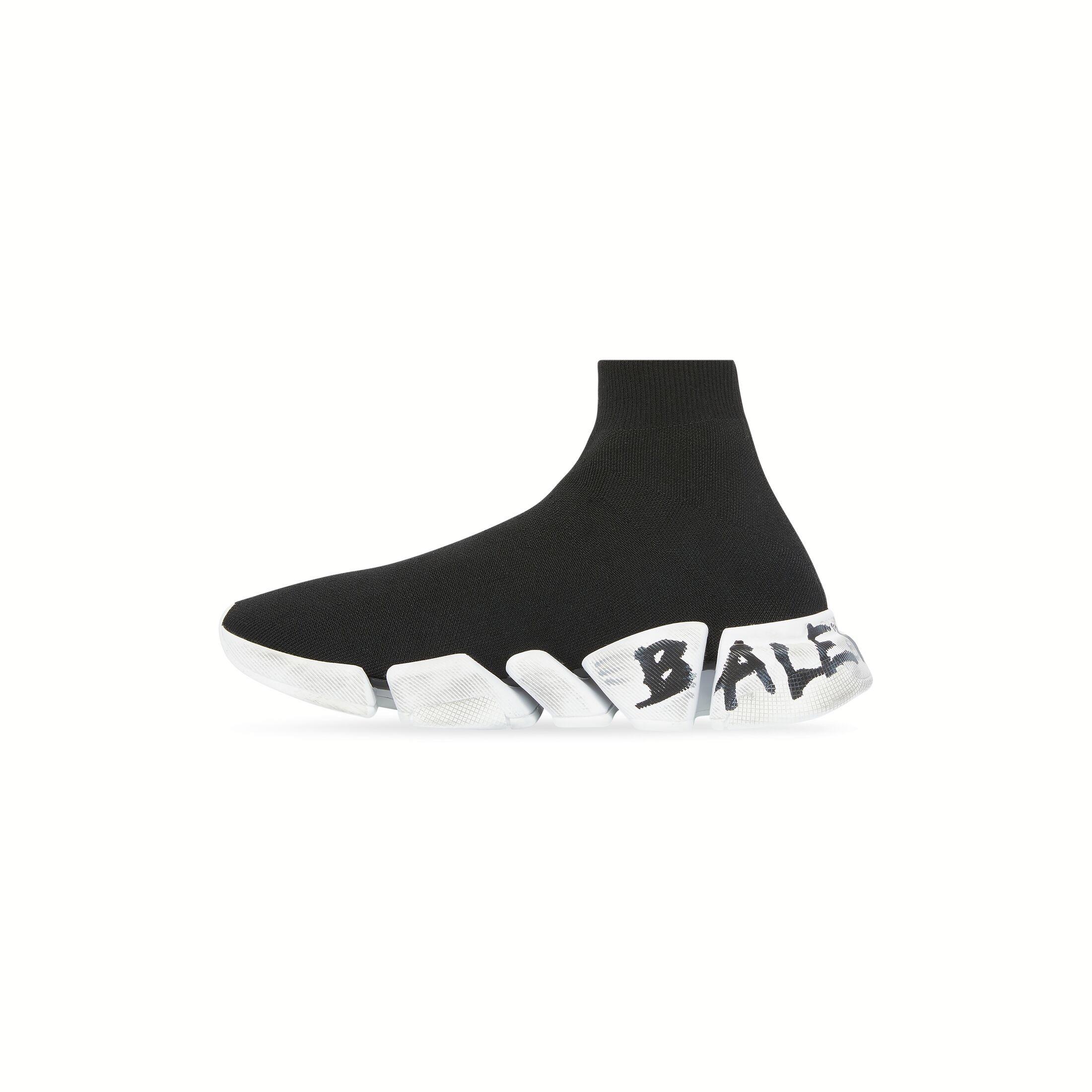 Giày Balenciaga Speed 2.0 Graffiti Recycled Knit Sneaker Nam Đen Đế Trắng