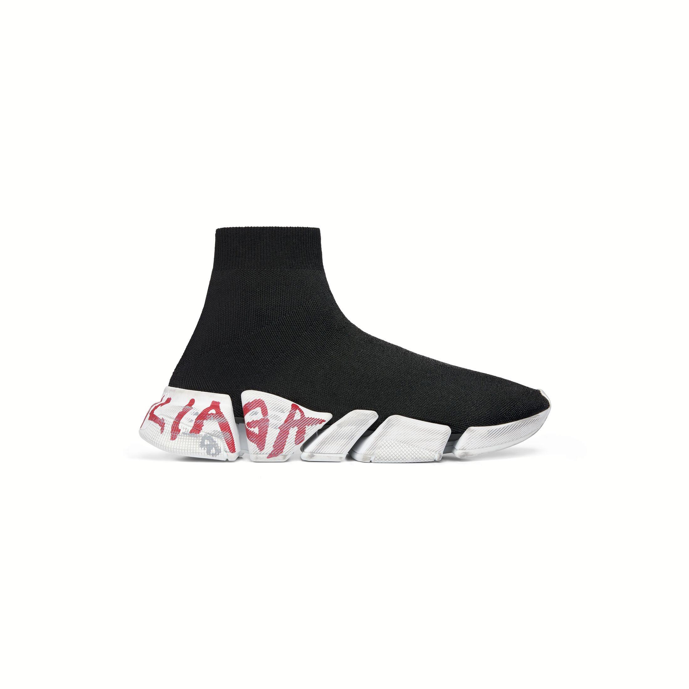 Giày Balenciaga Speed 2.0 Graffiti Recycled Knit Sneaker Nam Đen Trắng