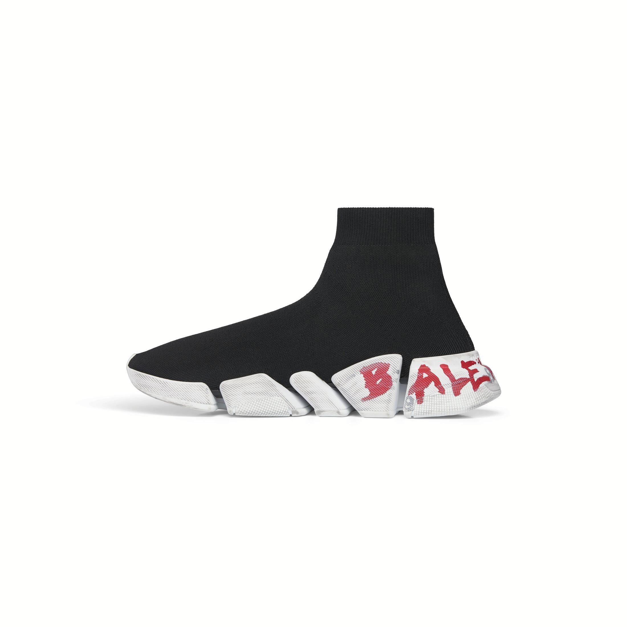 Giày Balenciaga Speed 2.0 Graffiti Recycled Knit Sneaker Nam Đen Trắng