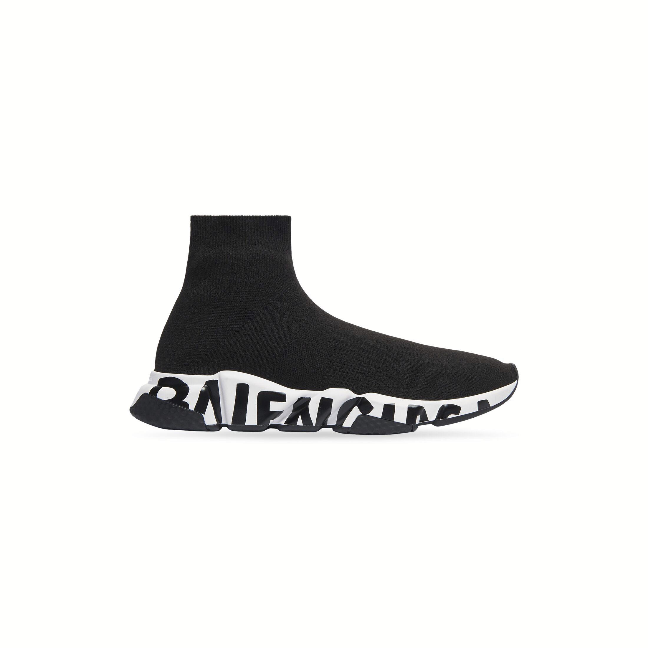 Giày Balenciaga Speed Recycled Knit Graffiti Sneaker Nam Đen Trắng