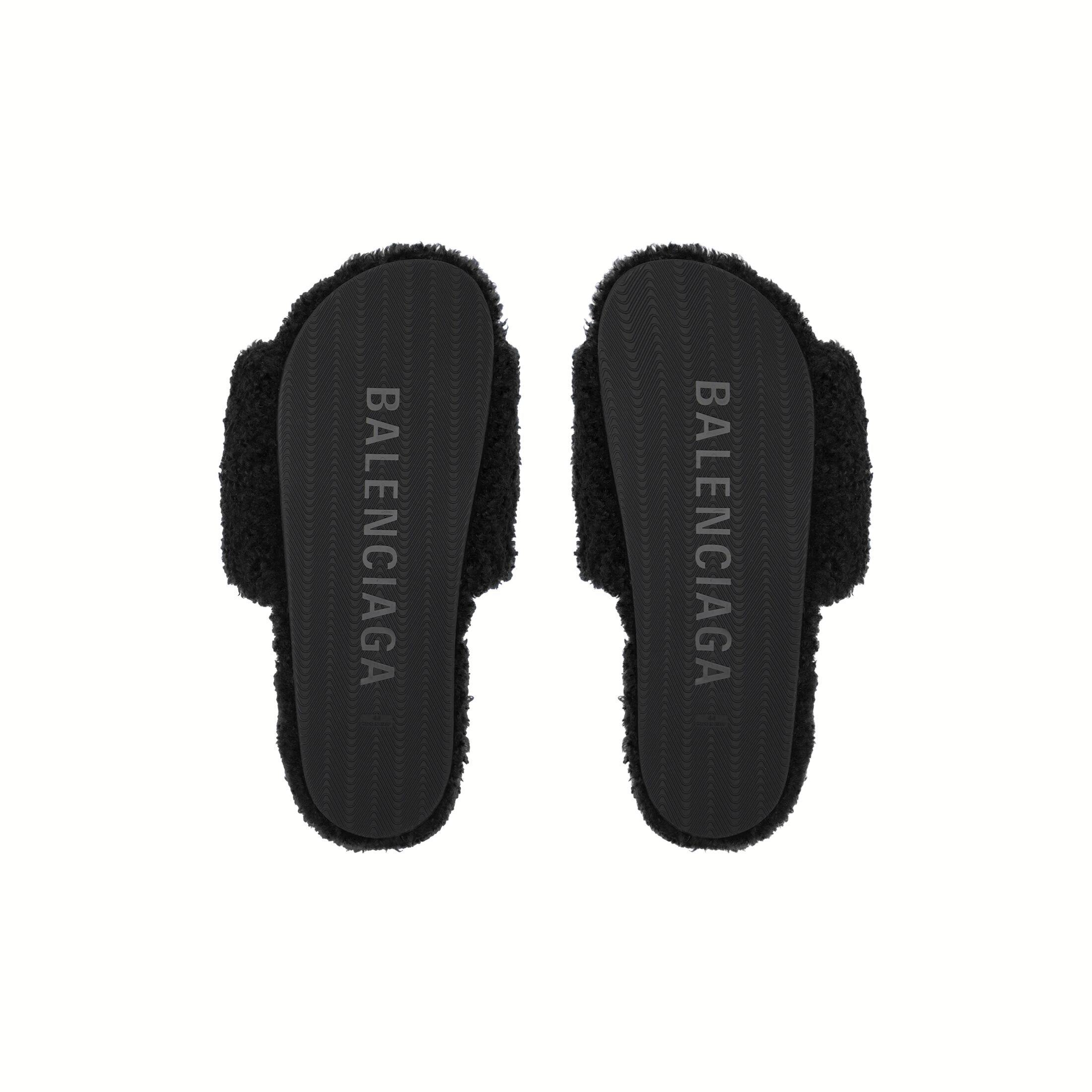 Dép Balenciaga Furry Slide Sandal Nam Đen Trắng