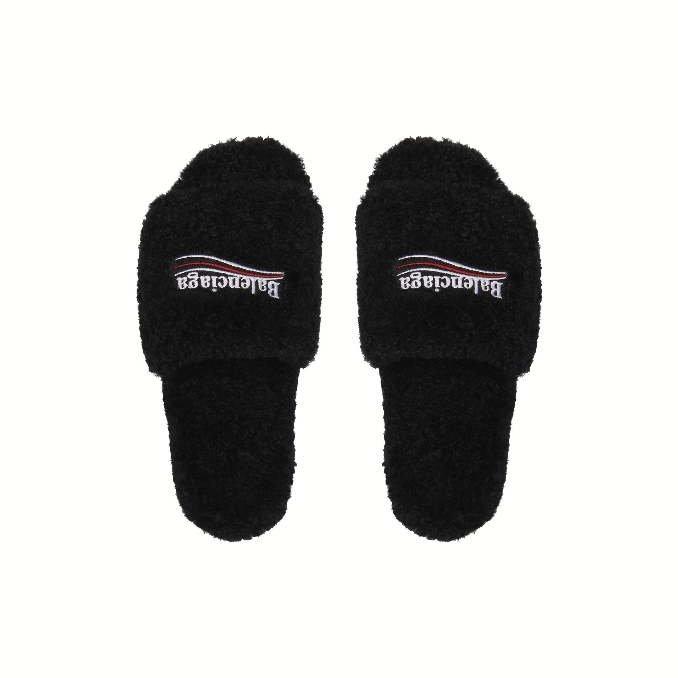 Dép Balenciaga Furry Slide Sandal Nam Đen Trắng