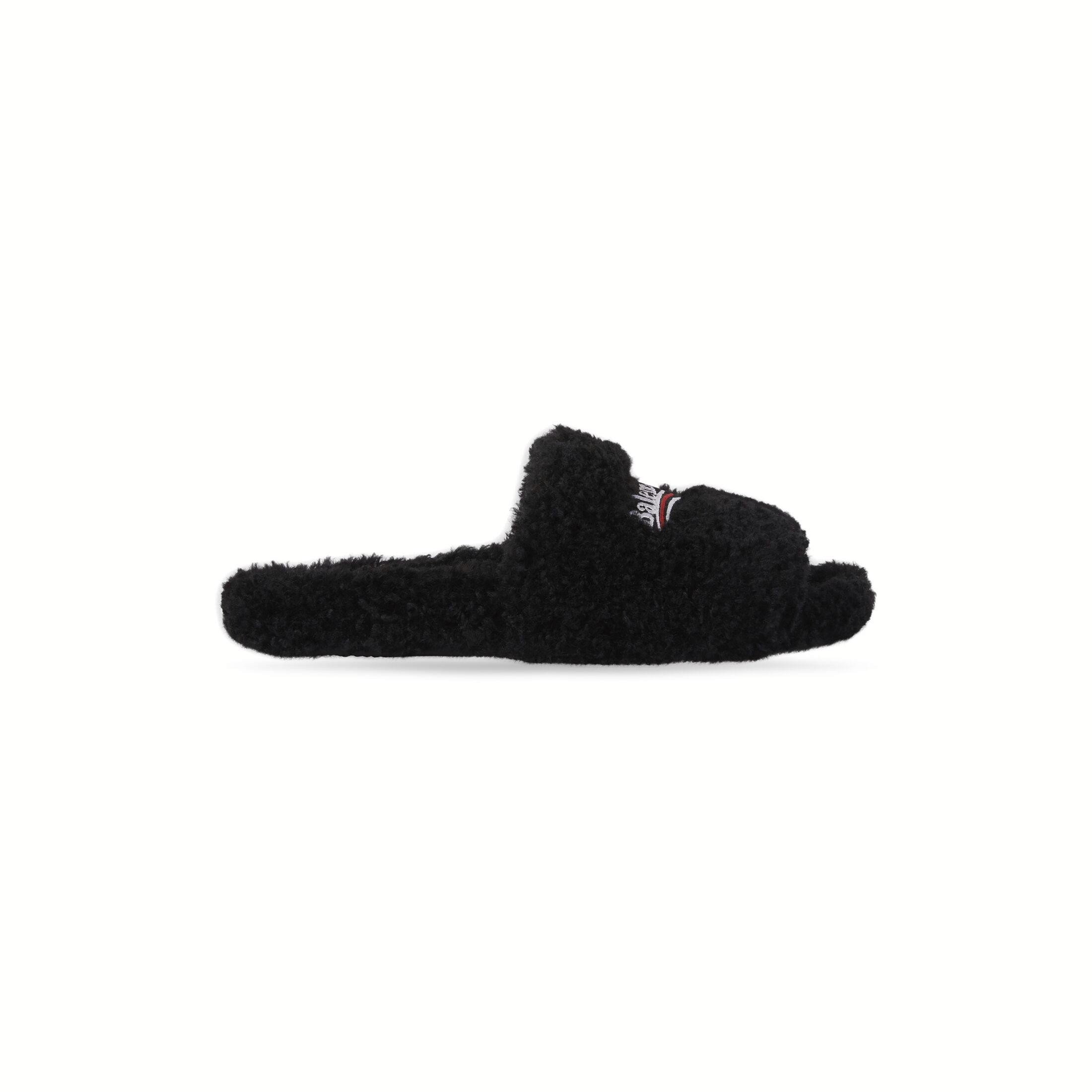 Dép Balenciaga Furry Slide Sandal Nam Đen Trắng