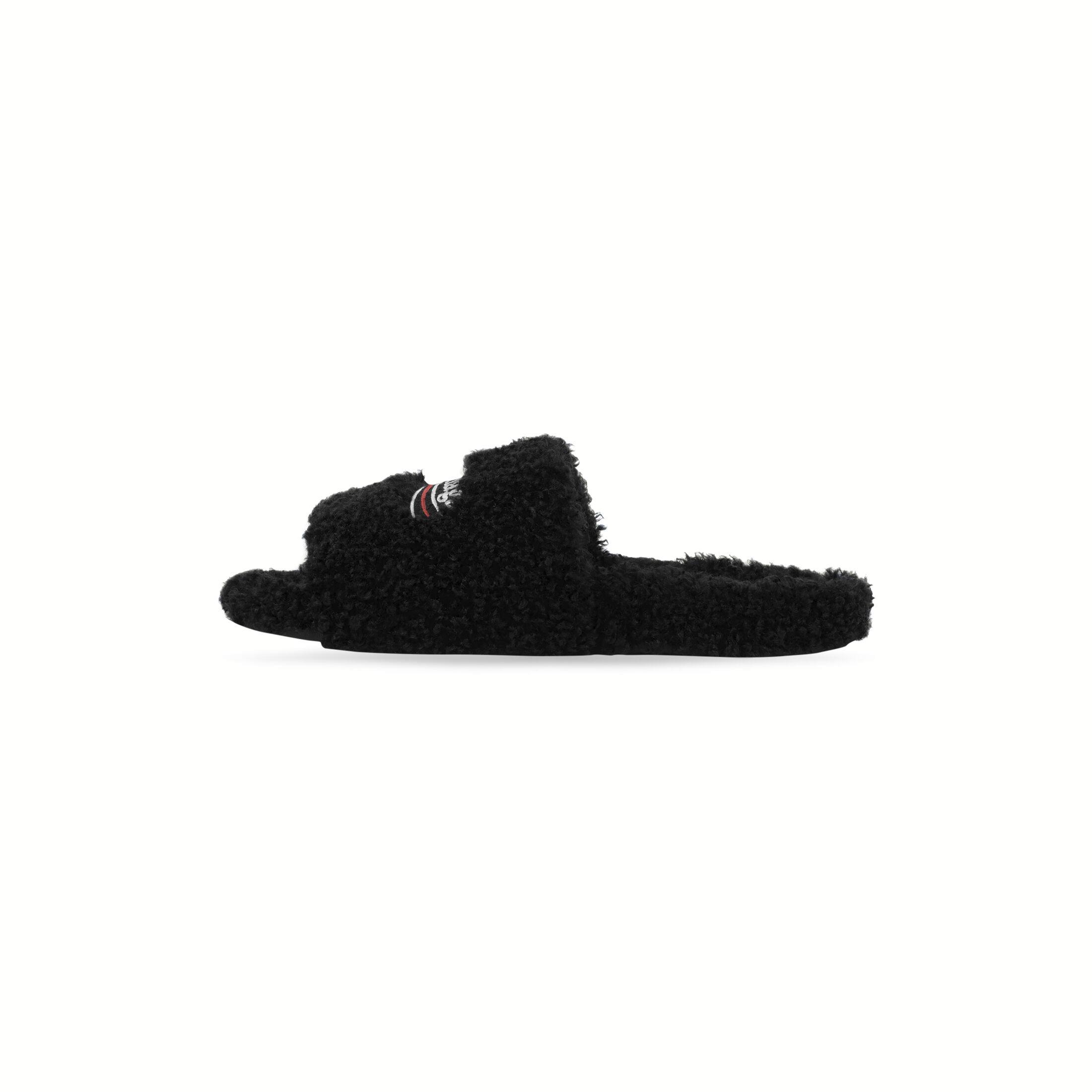 Dép Balenciaga Furry Slide Sandal Nam Đen Trắng