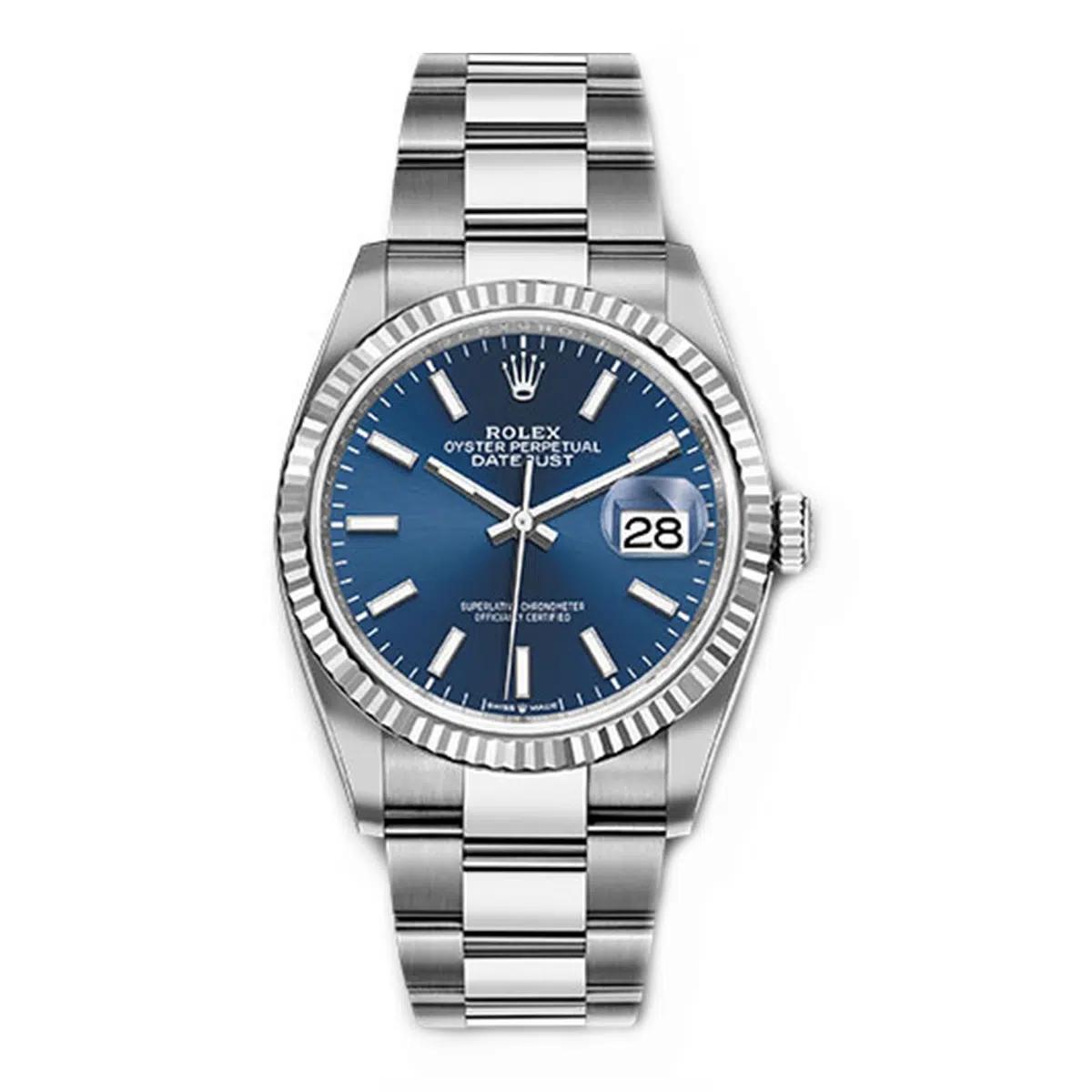 Đồng Hồ Rolex Datejust 126234 Index Dial 36mm Nam Xám Xanh