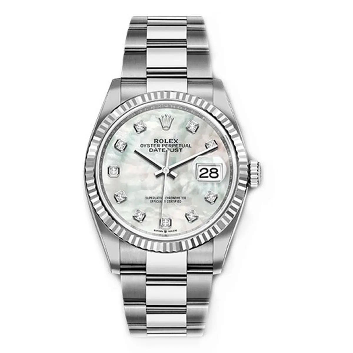 Đồng Hồ Rolex Datejust 126234 Mother Of Pearl Diamond Dial 36mm Nam Xám