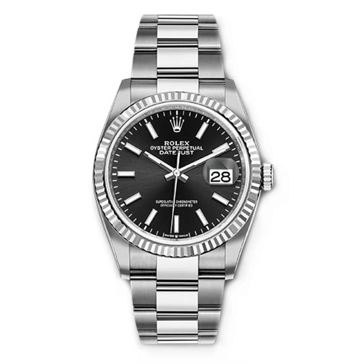 Đồng Hồ Rolex Datejust 126234 Index Dial 36mm Nam Đen Xám