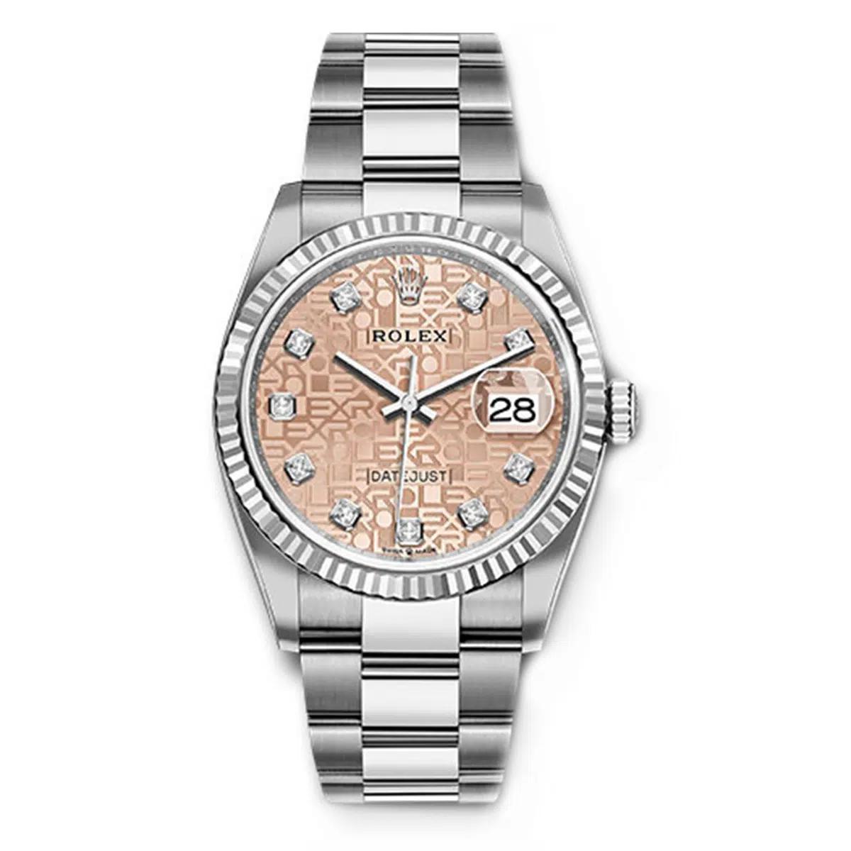 Đồng Hồ Rolex Datejust 126234 Diamond Dial 36mm Nam Hồng Xám