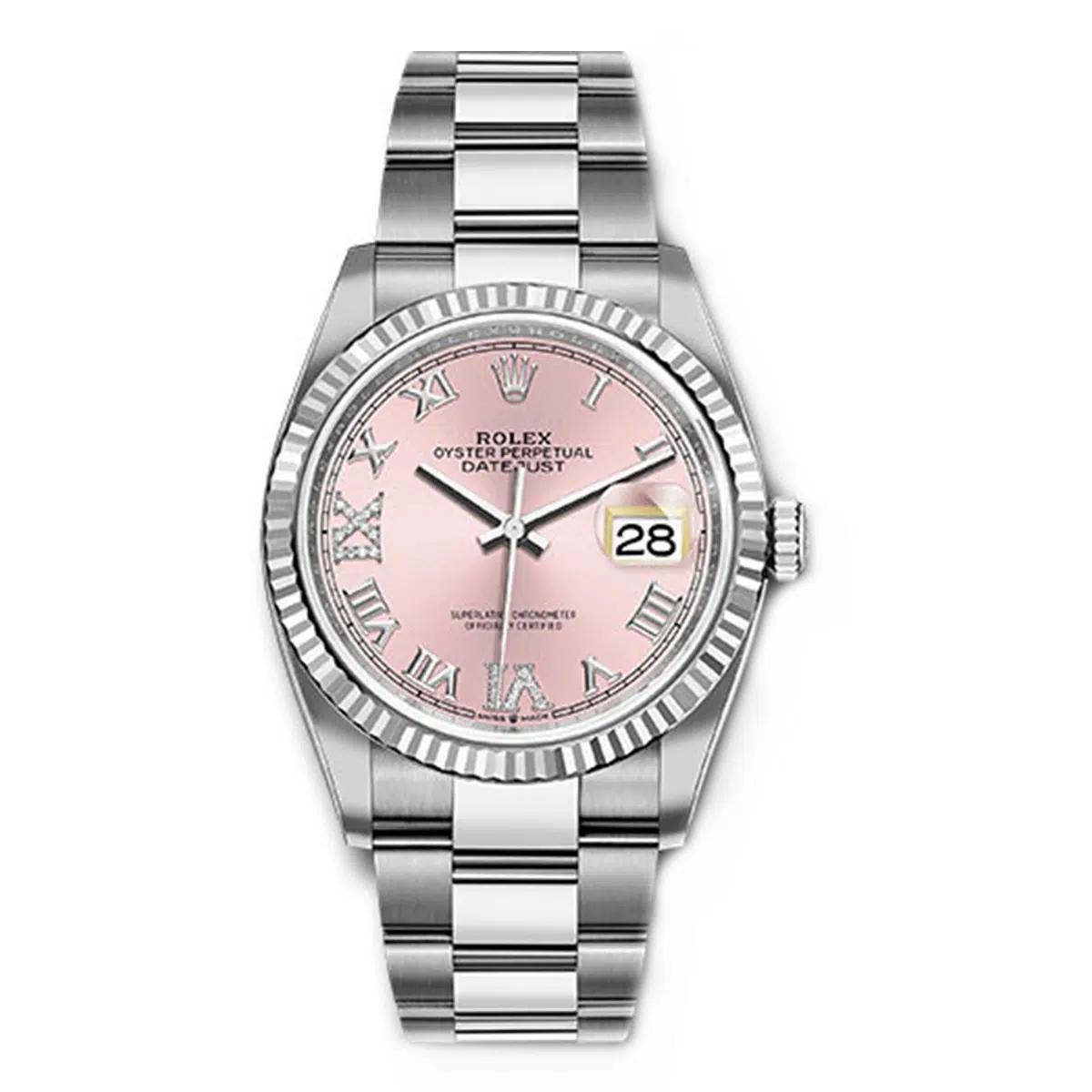 Đồng Hồ Rolex Datejust 126234 Roman Dial 36mm Nam Hồng Xám